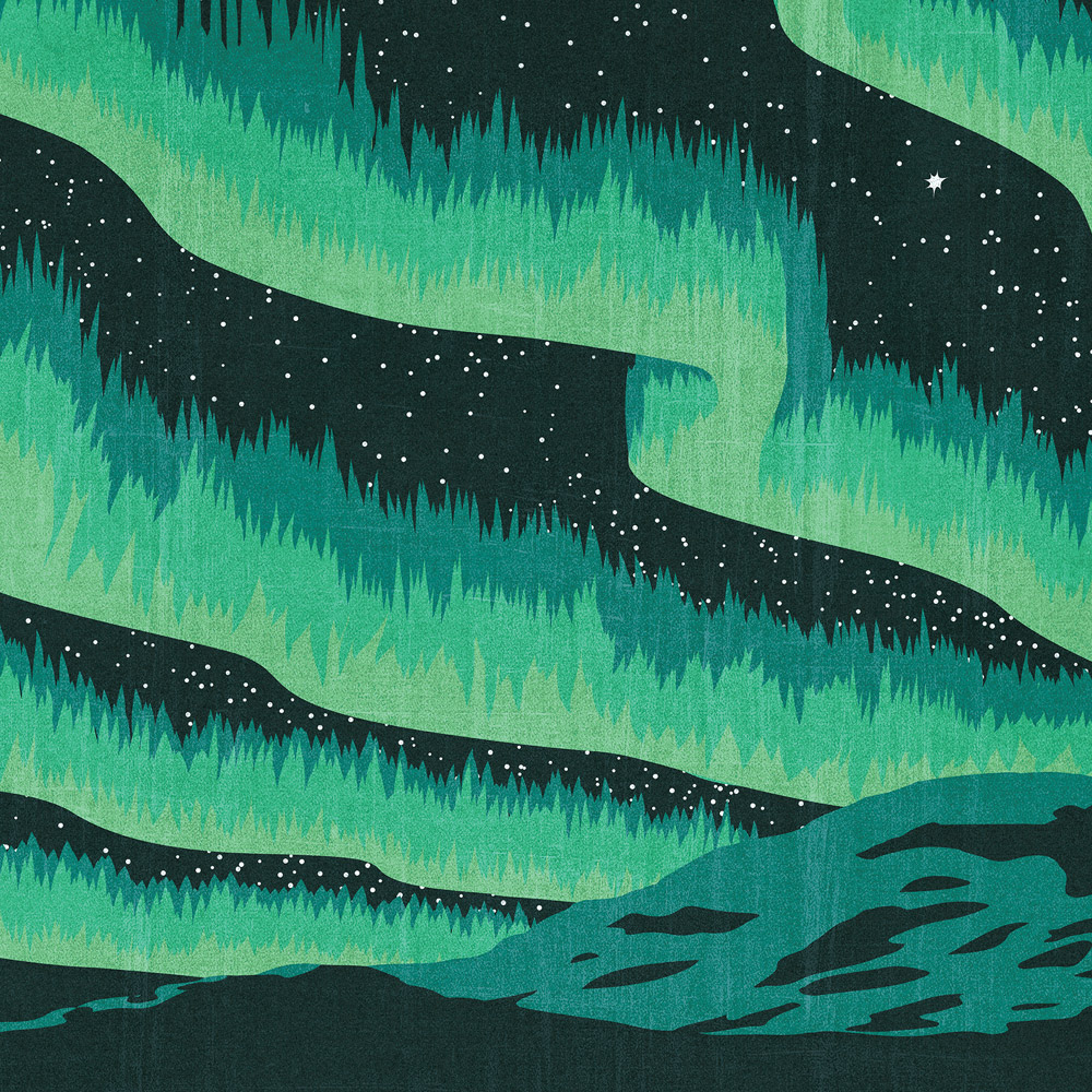 An illustration of the northern lights.