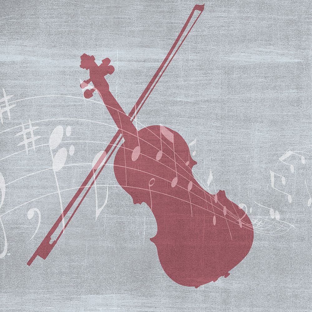 An illustration of a violin overlayed with music notes.