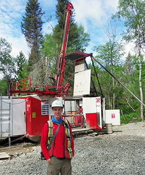 Jon O'Callaghan at drill inspection near Sudbury.