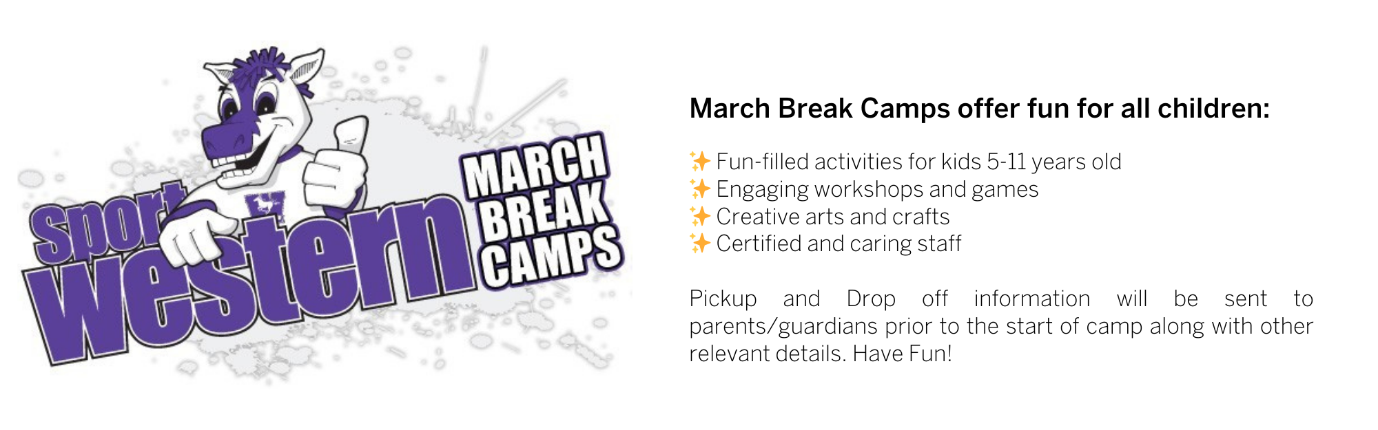 March Break Camps: ✨ Fun-filled activities for kids 5-11 years old ✨ Engaging workshops and games ✨ Creative arts and crafts ✨ Certified and caring staff