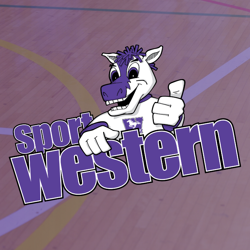 Sport western logo against a purple background.m