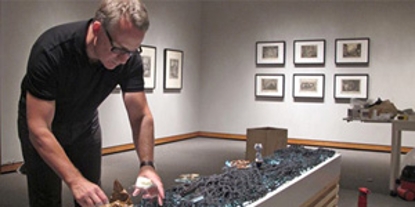 Patrick Mahon, installing work for his exhibition at the McMaster Art Gallery