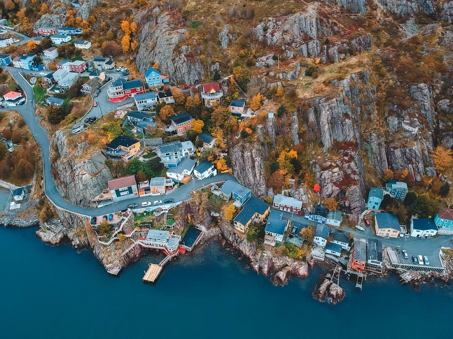 Houses on a shoreline