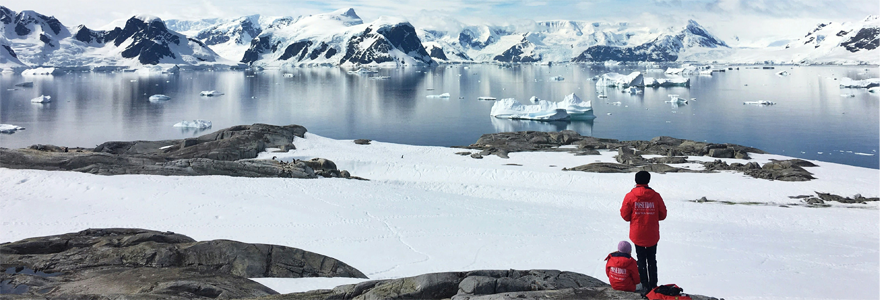 Researcher surveying Arctic scene