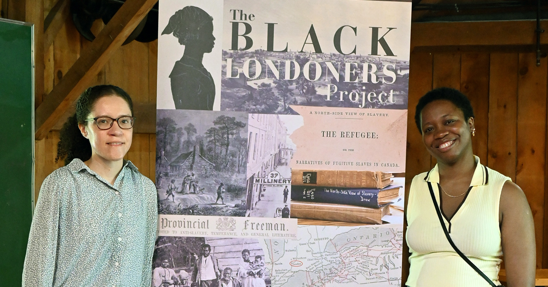 Members of the Black Londoners Project research team shared their findings at an Emancipation Day event held at Fanshawe Pioneer Village on July 27. (L to R) Research associate Lizzy Hinds-Hueglin and research assistant Ronique Gillis.