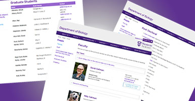 A collage of the different faculty, staff and grad student Directories 