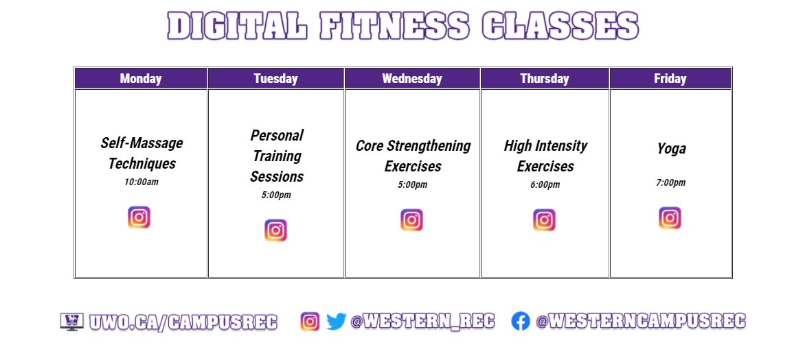 Digital Fitness Classes Dec 12-Jan 10, text version below