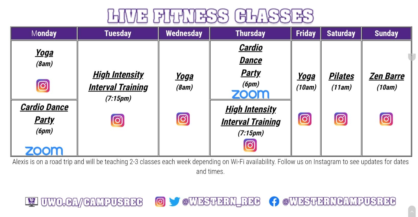 Fitness Schedule, text version available below