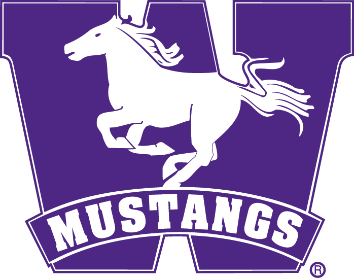 Western Mustangs Logo - purple and white - horse running