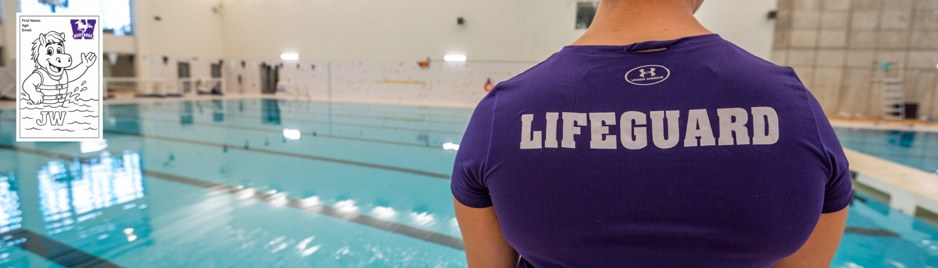 Lifeguard watches over swimmer in pool