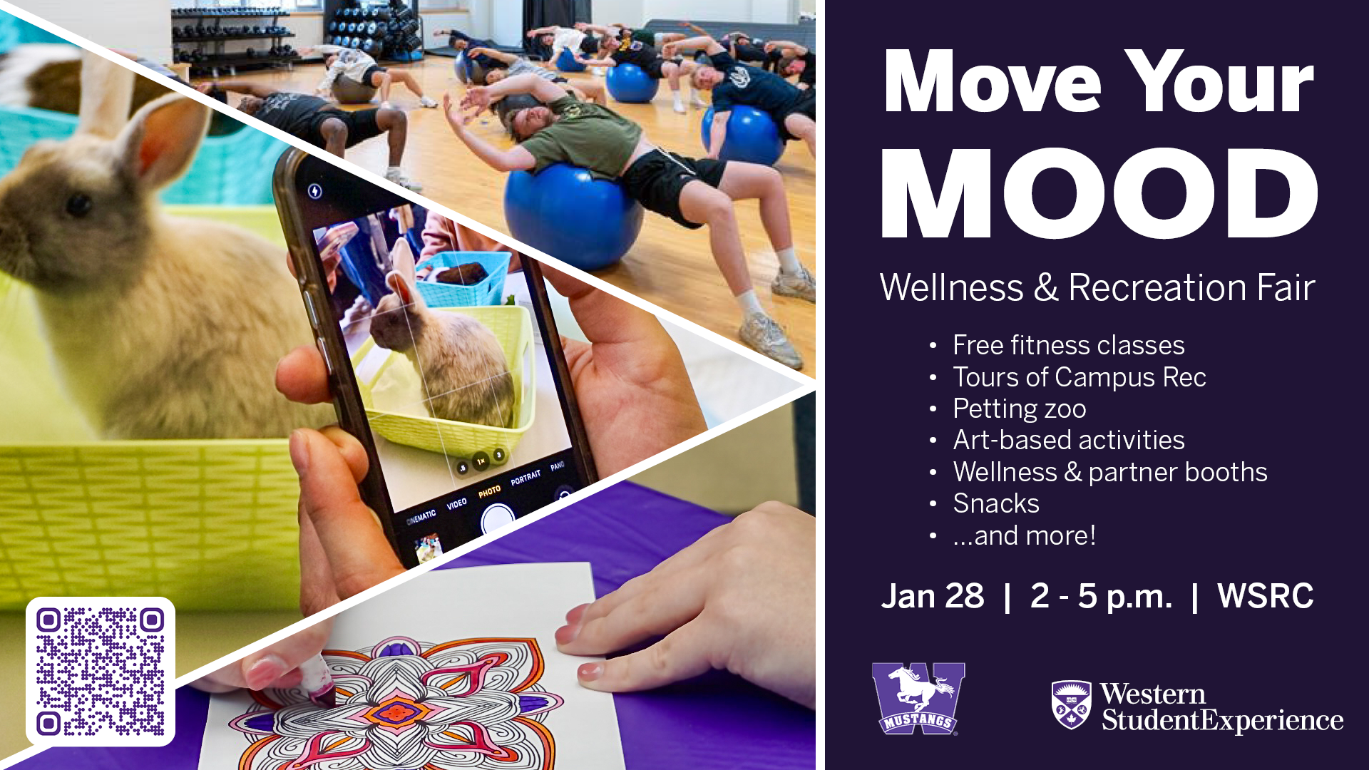 Move your Mood photos of wellness fair and fitness classes: Tues Jan 28 2-5pm WSRC Atrium