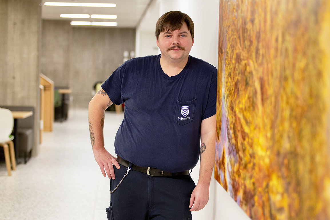 Zach Riordon inside the Weldon Library atrium.