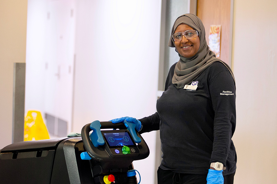Nadia Ahmed inside Ontario Hall.