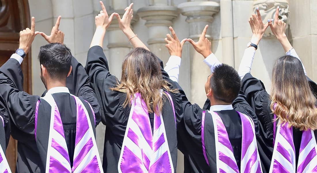 Group of Graduating students making a 'W' sign with their hands