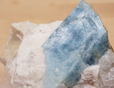 Beryl variety Aquamarine from Songo Pond, Maine. Donated by Arnim Walter.