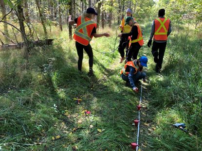 Image of students setting up a geophone array.
