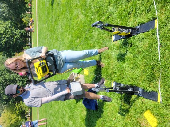 Mahmoud Bagheri left, Gillian Noonan right operating a GPR