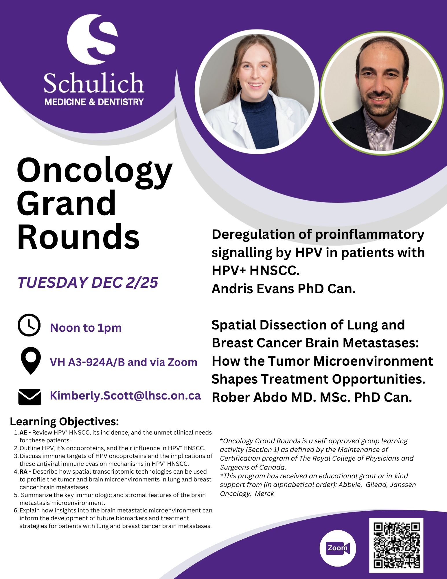 December 2, 2025 - Experimental Oncology - Rober Abdo PhD Candidate, and Andris Evans PhD Candidate - Flyer - Zoom/A3-924A/B
