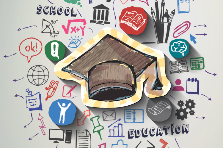 Graphic with education-related stickers