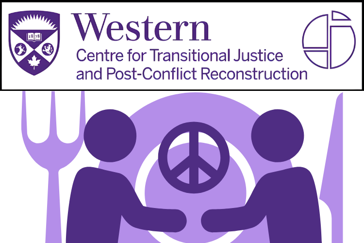 TJ Centre Banner with image of people, peace sign, eating utensils and plate