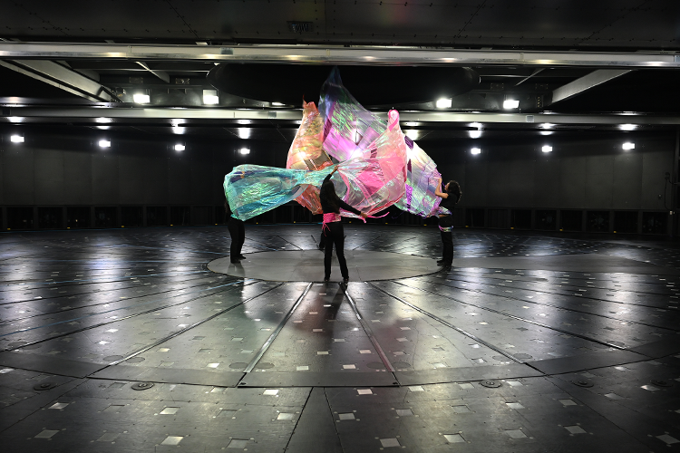 Wally Dion, wind dancers (still), 2025. Dancers: Kali Bomberry, Katie Couchie, Wally Dion, and Montana Summers. WindEEE Dome. 