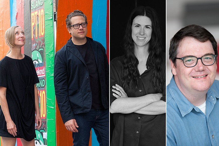 Headshots of artists Jennifer Marman and Daniel Borins, and Museum London staff Sarah Munro and Devon Elliott