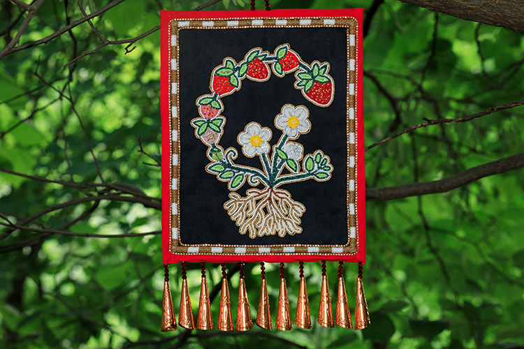 Strawberry plant in beadwork by Nicole Richmond