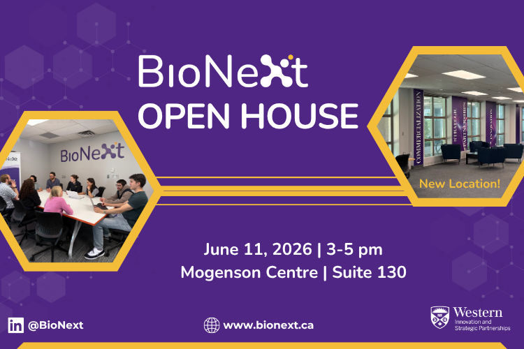 Text: BioNext Open House - new location!