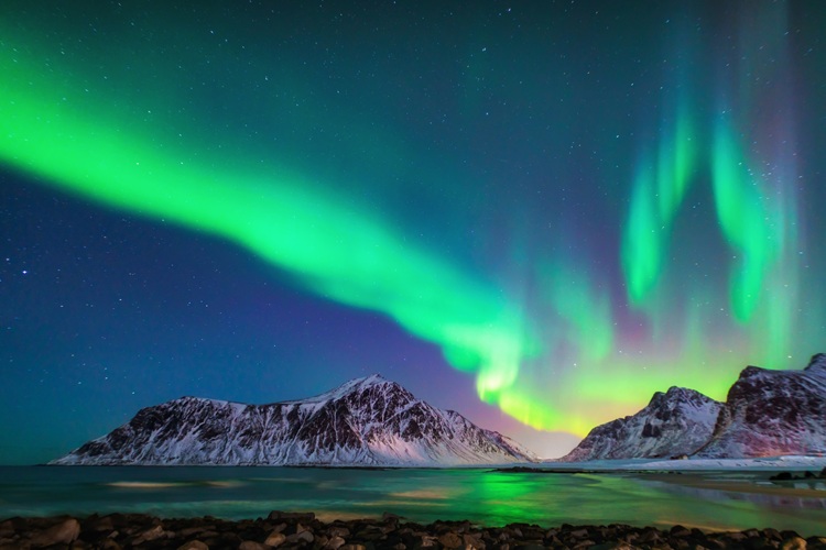 Picture of the Northern Lights over the Arctic Ocean