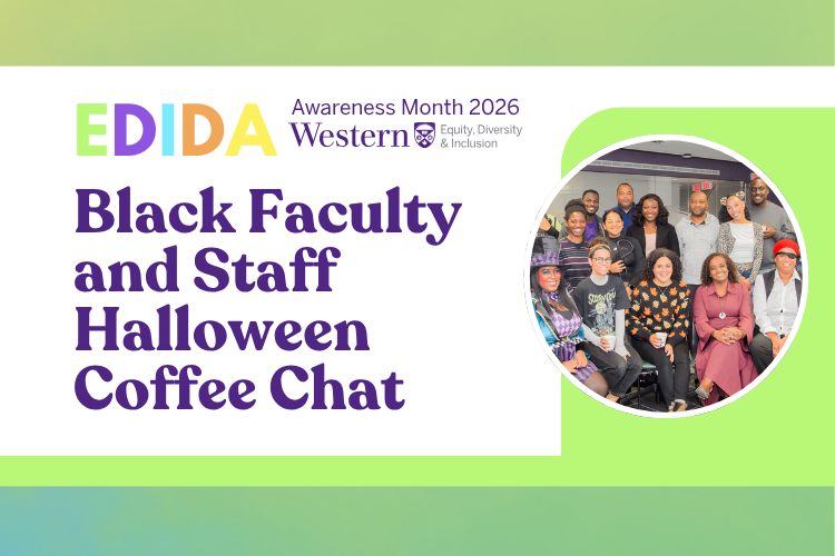A green background with the text: Black Faculty and Staff Halloween Coffee Chat