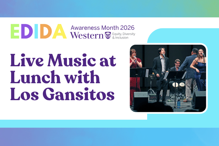 A blue background with the text: Live Music at Lunch with Los Gansitos