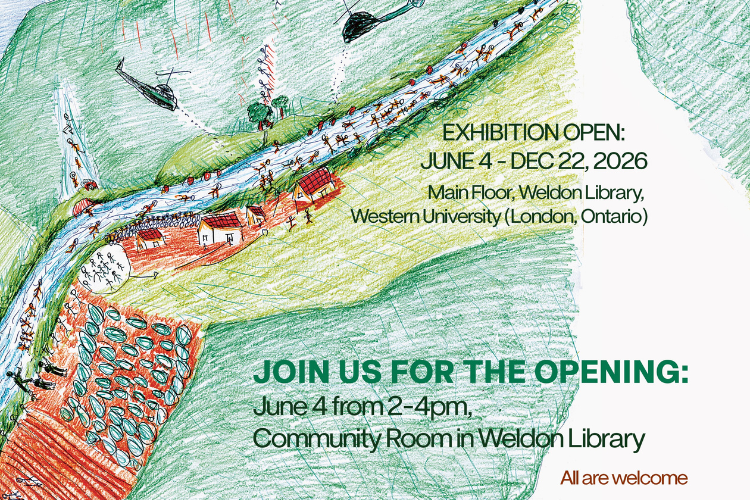 Segment of event poster featuring a drawing of the massacre