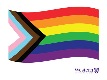 Pride Flag (full colour) featuring the Western logo in the bottom, right.