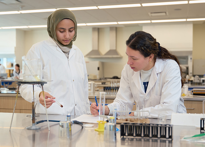 Students taking notes in the food lab.