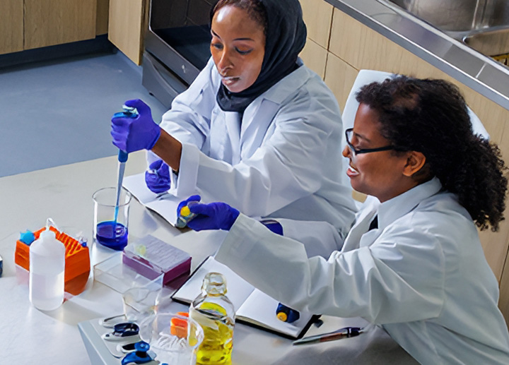 Two Foods students working in a lab together.