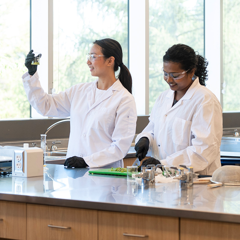 Two undergraduate students in our food lab.