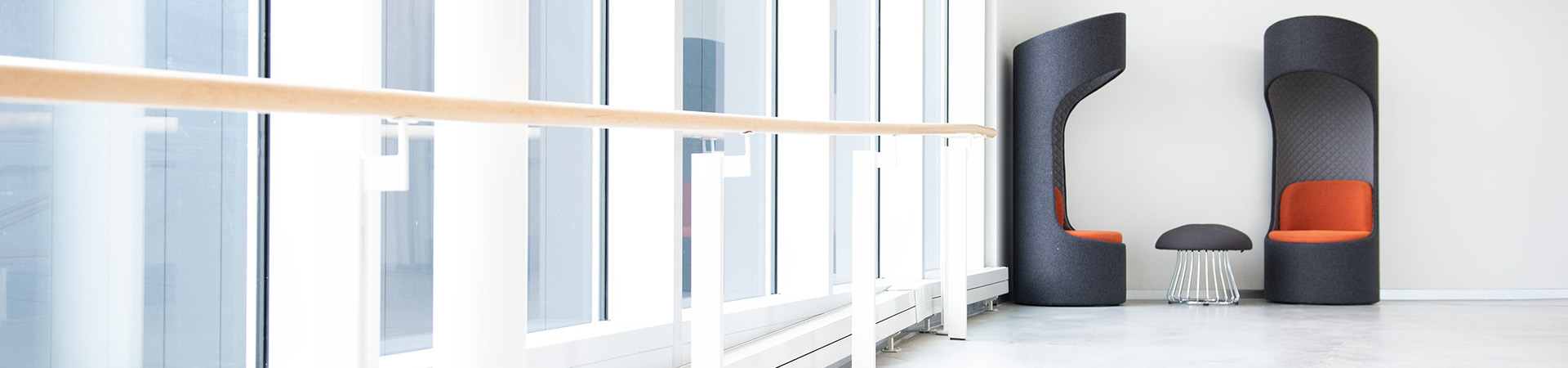 A large student space in the Teaching Facilities, with chairs and a large window.