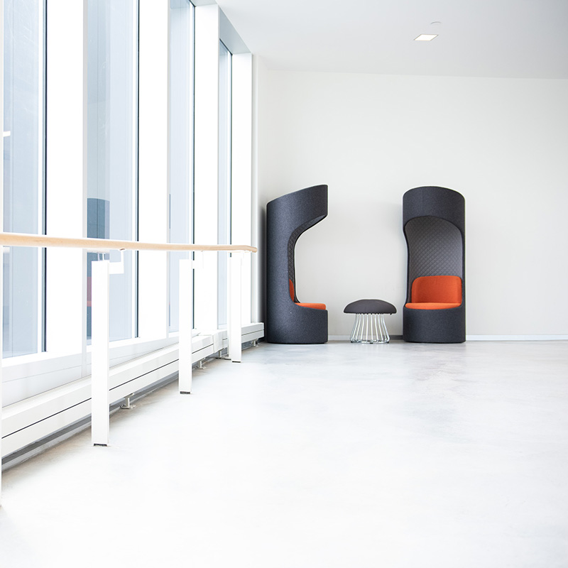 A large student space in the Teaching Facilities, with chairs and a large window.