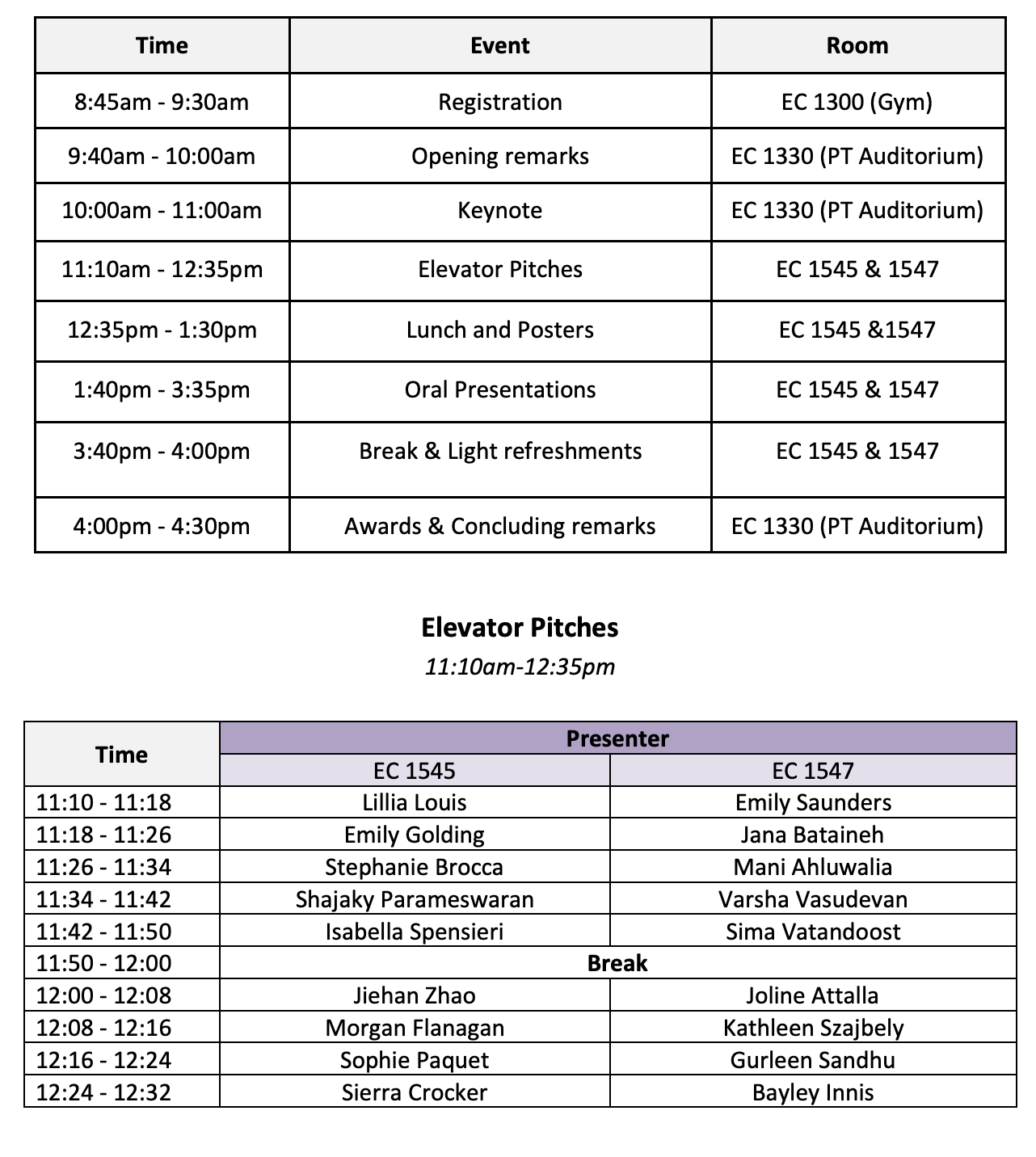 conference schedule
