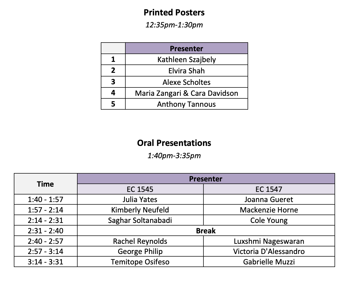 conference schedule