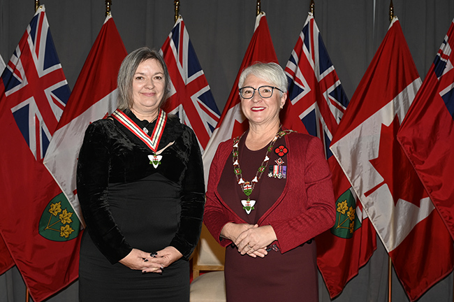 Joy MacDermid pictured with the Lieutenant Governor of Ontario, Edith Dumont