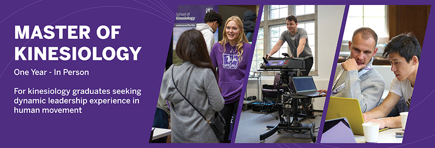 graphic with images of students talking, lab test with exercise bike and students looking at laptop