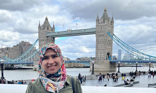 Roba in front of a bridge