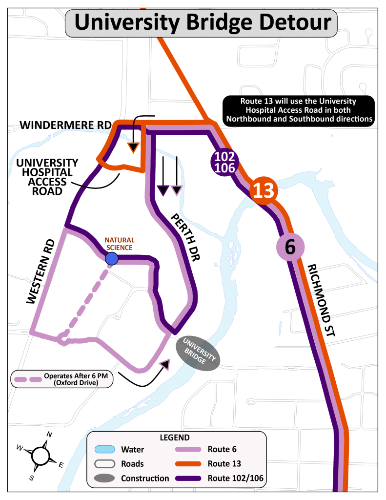 Bus route maps reflecting the detours