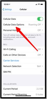 Tap Cellular Data Options