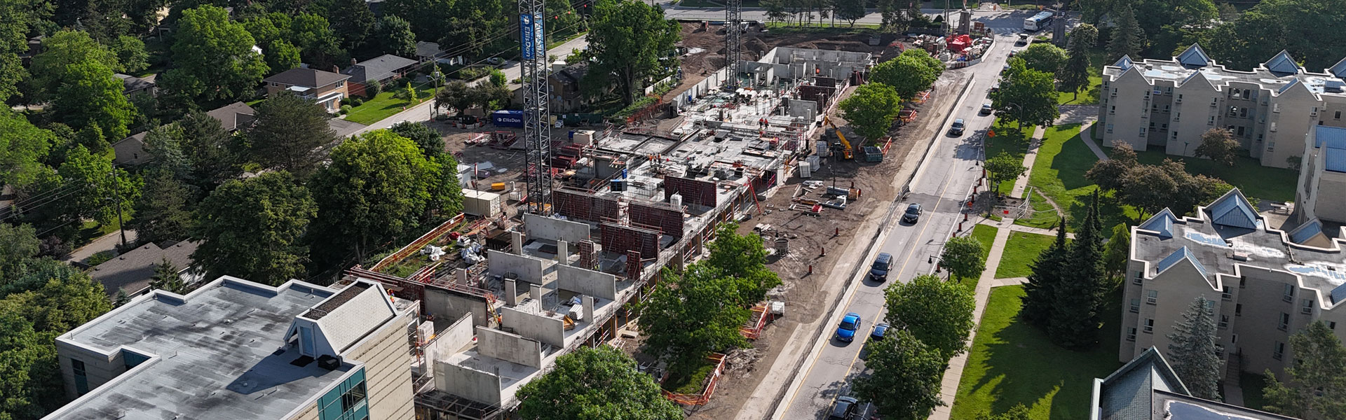Aerial photo of the new residence being built on University Drive