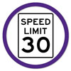 purple circle with speed limit sign icon in the middle.