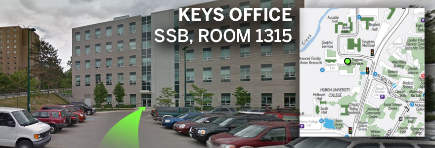 Key Office map overlaying the exterior of the Support Services Building
