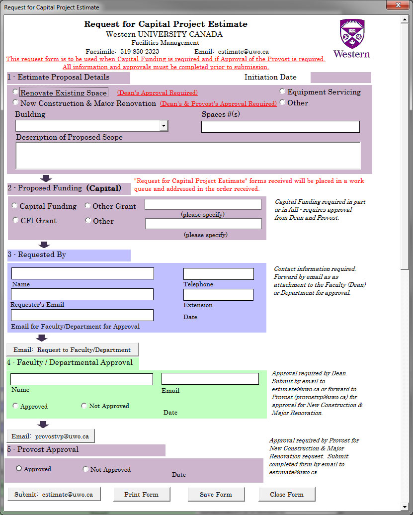 Estimate form