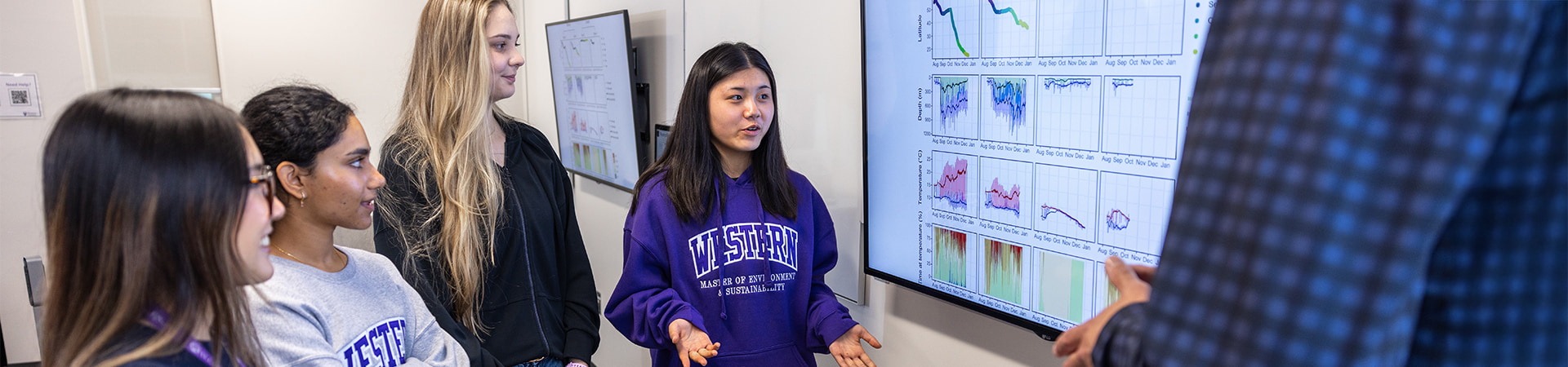 Students looking at data on a screen